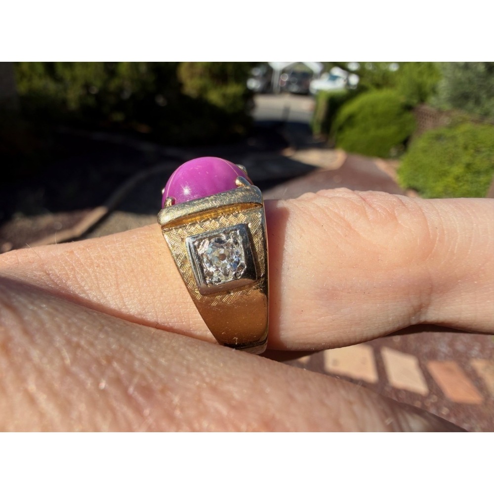 Antique 14k Solid Gold Old Mine Cut Diamond Star Sapphire Ring Heavy 9.62g